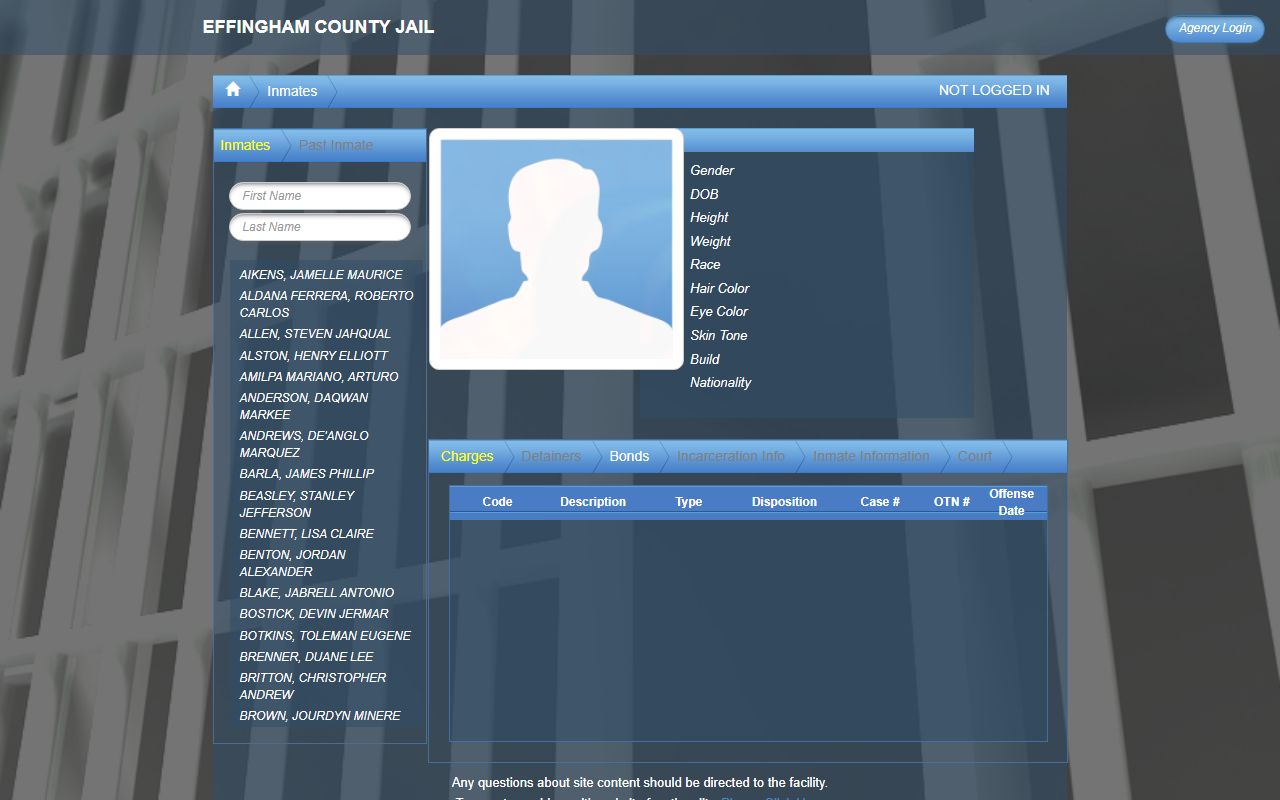 Effingham County Jail roster search interface