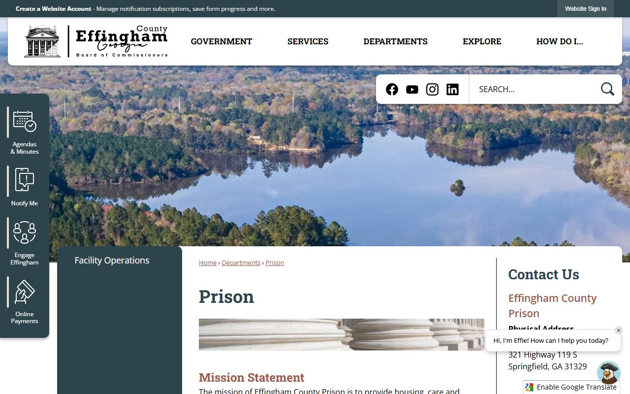 Effingham County Correctional Institution inmate information page