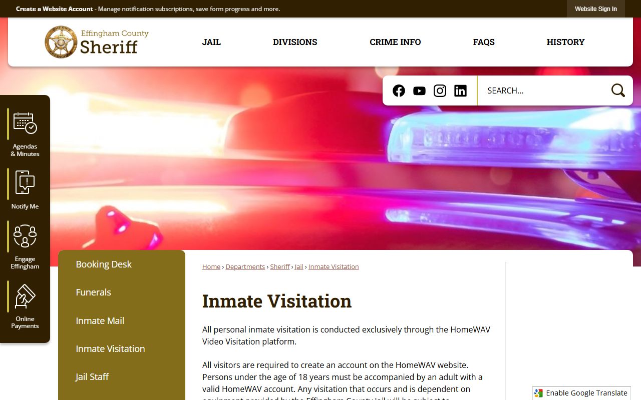 Effingham County Jail visitation rules for inmates