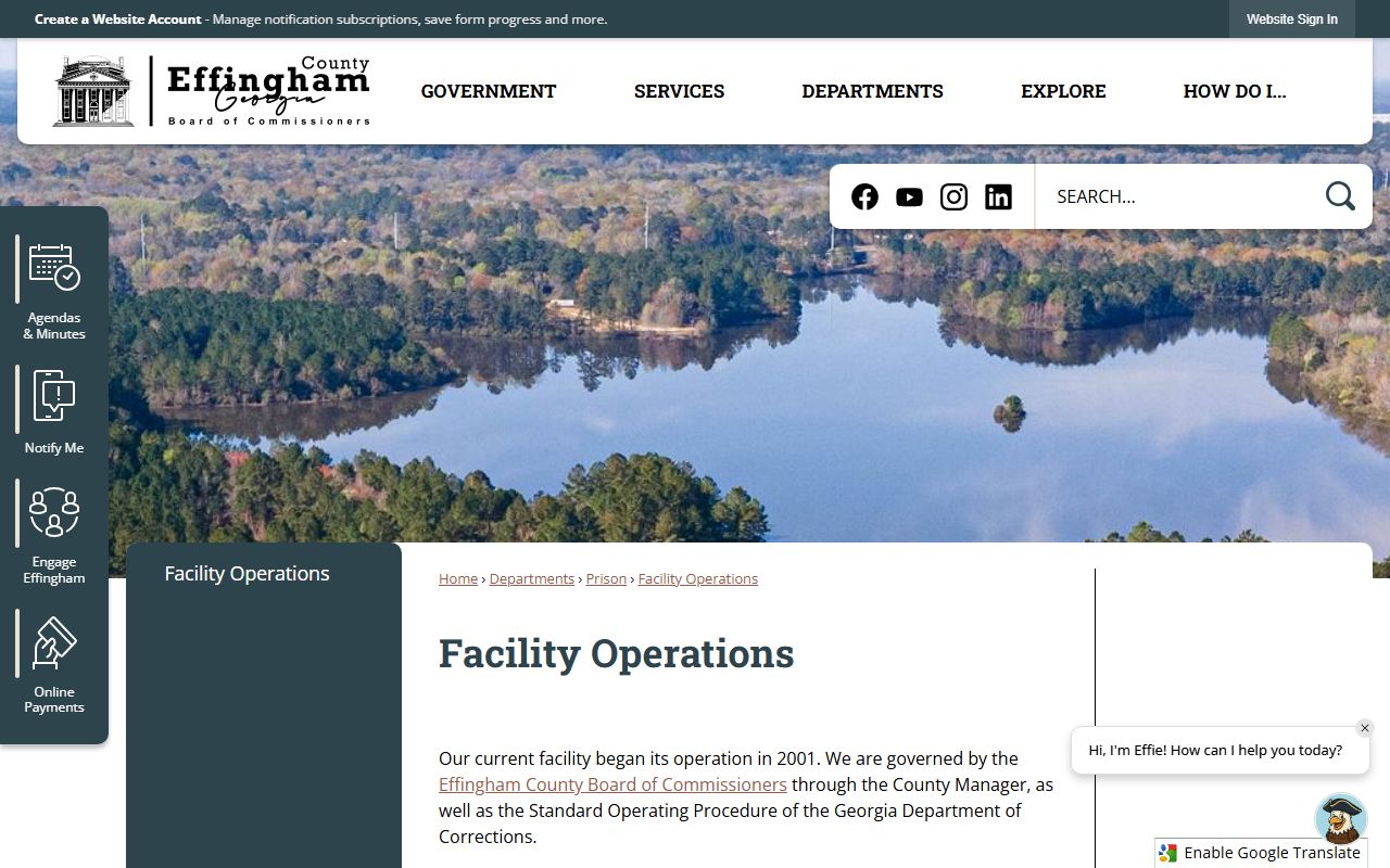Effingham County Correctional Institution prison operations and inmate programs