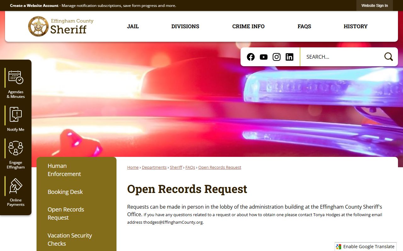 Effingham County inmate records open records request channel