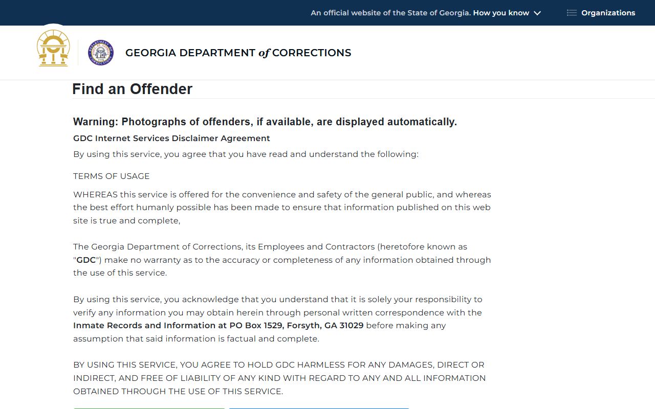 Effingham County Correctional Institution GDC inmate lookup form